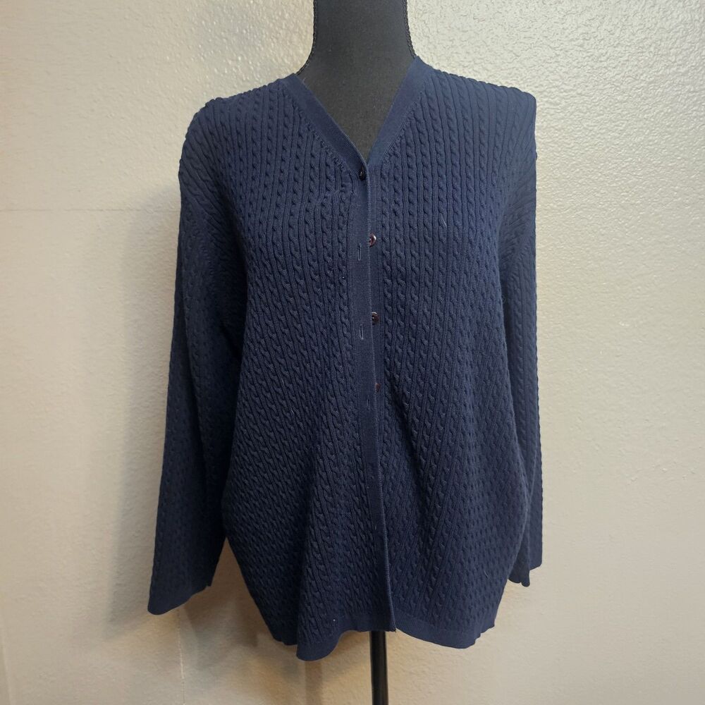 Pendleton Women's 2X Navy Cable Knit Button Front Cardigan Sweater Preppy HH0048